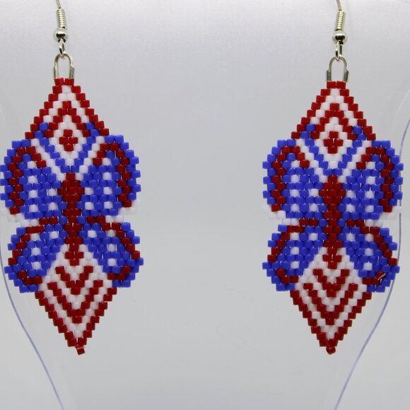 Patriotic Butterfly Earrings, Independence Day Earrings, Beaded Earrings, Ladies - Picture 3 of 5